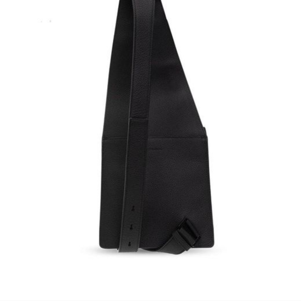 Salvatore Ferragamo Asymmetric black calfskin leather sling messenger bag